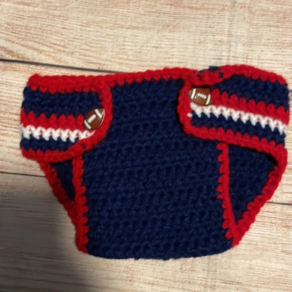 Handmade NY Giants Beanie Hat and Diaper Cover Set 🏈